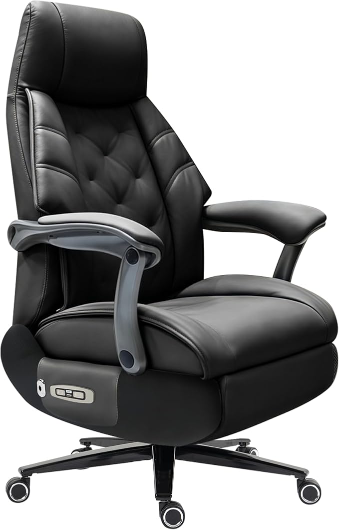 Kinnls Magnus Massage Office Chair with Ventilation and Heating,Leather Power Recliner Chair with Footrest,Big and Tall Ergonomic Comfy Home Office Desk Chairs High Back 500lbs (Black)