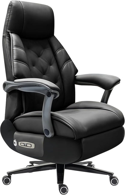 Kinnls Magnus Massage Office Chair with Ventilation and Heating,Leather Power Recliner Chair with Footrest,Big and Tall Ergonomic Comfy Home Office Desk Chairs High Back 500lbs (Black)