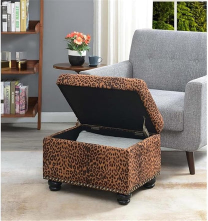 Convenience Concepts Designs4Comfort 5th Avenue Upholstered Storage Ottoman 24" - Contemporary Foot Stool and Seat with Hinged Lid for Living Room, Dining Room, Office, Forest Leopard Print Fabric