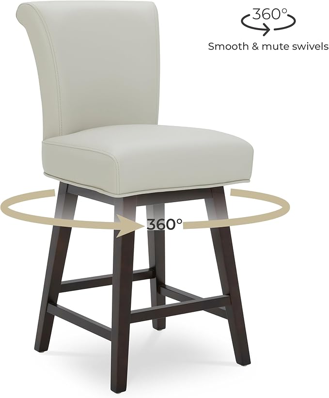 CHITA 26 Inch Counter Height Swivel Bar Stools Set of 3, FSC Certified Modern Upholstered Faux Leather Swivel Barstool Chair with Back, Creamy Grey