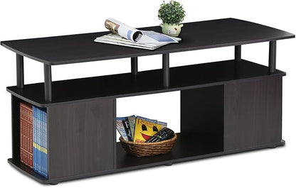 Furinno Jaya Coffee Table, Rectangle Modern Coffee Table with Open Shelf, Side Table with Side Storage, for Living Room, Bedroom, Home Office, Black