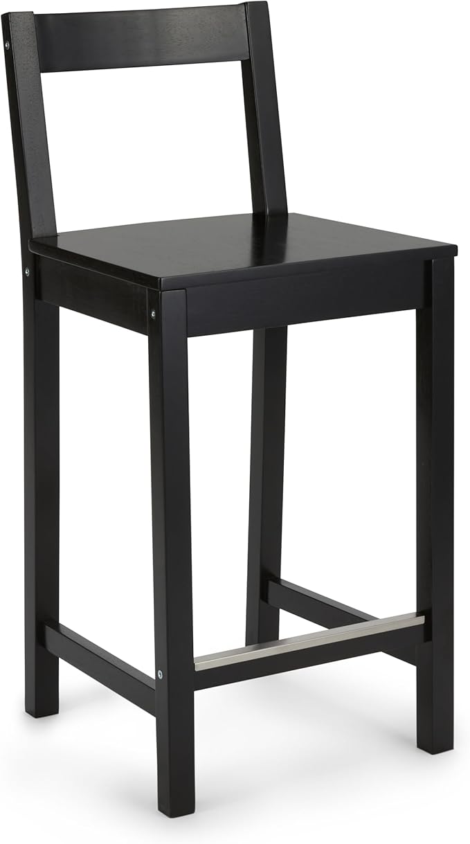 Amazon Basics Wooden Bar Stool with Backrest 24", Black, 1 Unit
