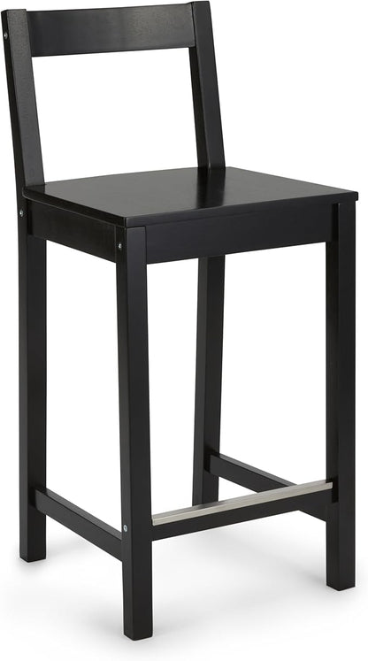 Amazon Basics Wooden Bar Stool with Backrest 24", Black, 1 Unit