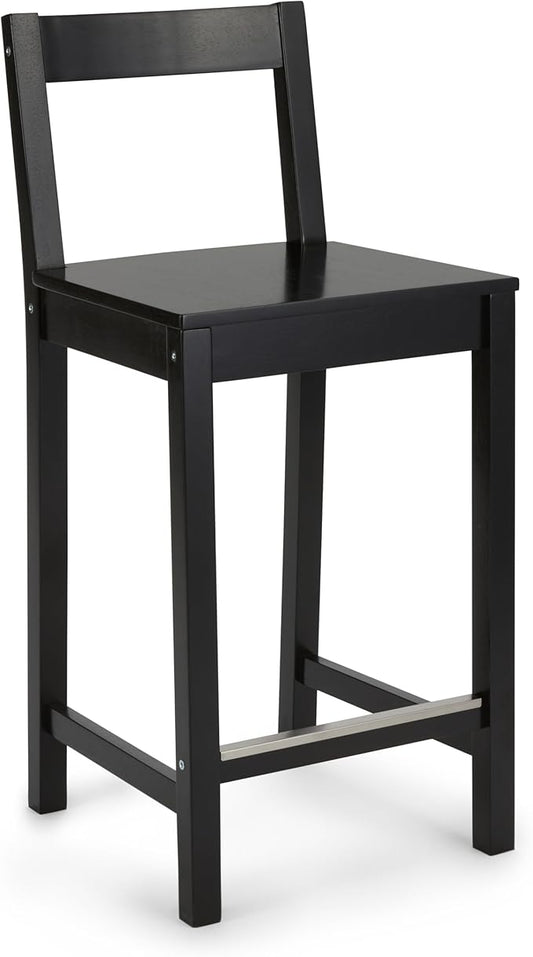 Amazon Basics Wooden Bar Stool with Backrest 24", Black, 1 Unit