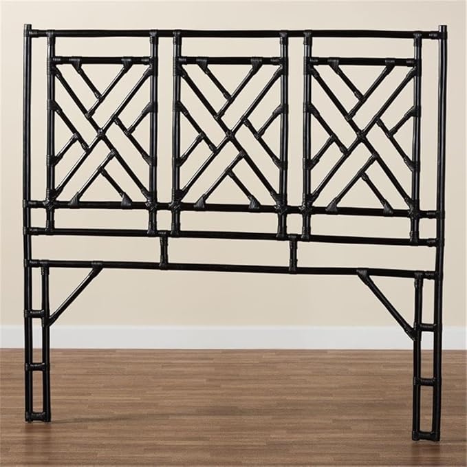 Pemberly Row Bohemian Black Natural Rattan King Size Standalone Headboard