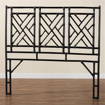 Pemberly Row Bohemian Black Natural Rattan King Size Standalone Headboard