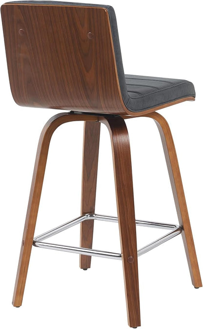 Vienna Modern Counter Height Swivel Bar Stool with Vintage Black Upholstered Seat and Walnut Finished Wood Frame Set of 4