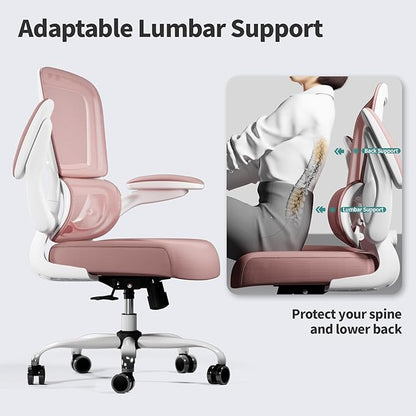 TRALT Office Chair - Ergonomic Desk Chair with Adjustable Lumbar Support, Mesh Computer Chair, Executive Chairs for Home Office Comfortable Lumbar Support (Pink)