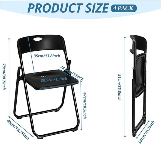 Karl home 4 Pcs Folding Chair, 300LBS Lightweight Foldable Plastic Chair, Reinforced Metal Frame Easy to Fold & Store for Indoor & Outdoor, Wedding, Party, Meeting Room, Patio and Garden, Black