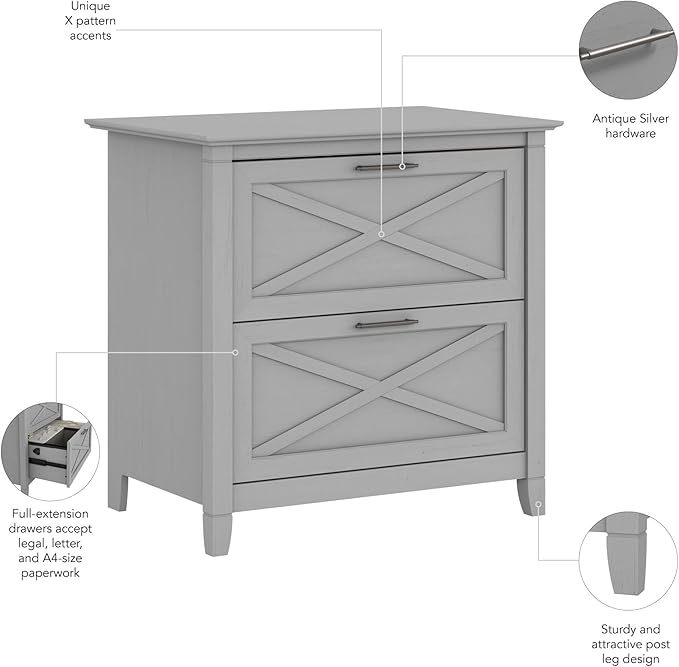 Bush Furniture Key West 2 Drawer Lateral File Cabinet in Cape Cod Gray, Document Storage for Home Office, Accent Chest with Drawers