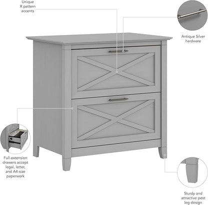 Bush Furniture Key West 2 Drawer Lateral File Cabinet in Cape Cod Gray, Document Storage for Home Office, Accent Chest with Drawers