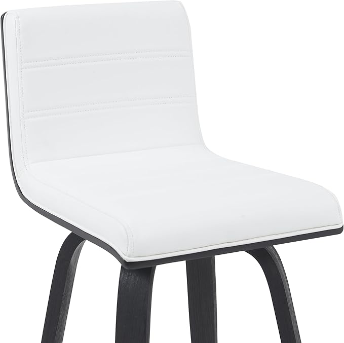 Vienna Modern Counter Height Swivel Bar Stool with Snow White Faux Leather Seat and Black Brushed Wood Frame Set of 2