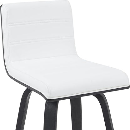 Vienna Modern Counter Height Swivel Bar Stool with Snow White Faux Leather Seat and Black Brushed Wood Frame Set of 4