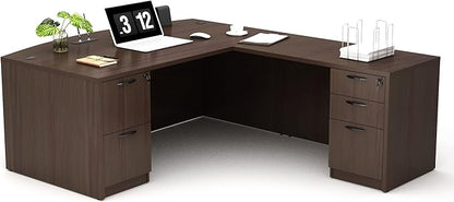 GINO Collection, 67" W L Shape Executive Office Desk with Two File Cabint - Right Return