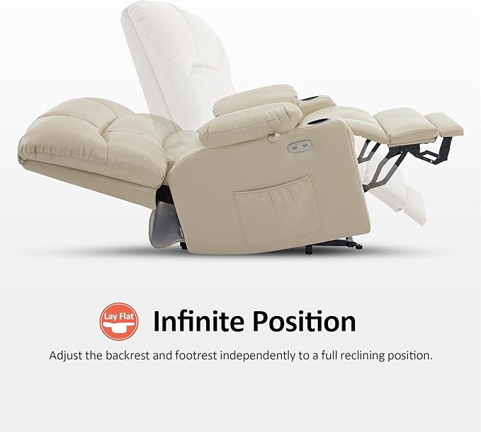 MCombo Oversized Dual Motor Power Lift Recliner Chair Sofa with Massage and Heat for Big Elderly People, Infinite Position, USB Ports, Faux Leather R7677 (Beige, Medium-Oversize)