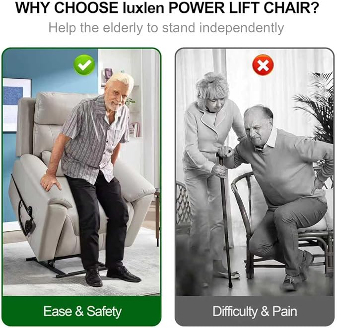 PELUMY Power Lift Recliner Chair for Elderly with Massage and Heat, Dual Motor Heavy Duty 350lbs Recliner, 8-Point Vibration & Lumbar Heating, Electric Lift Chair (Breathable Leather, Light Grey)