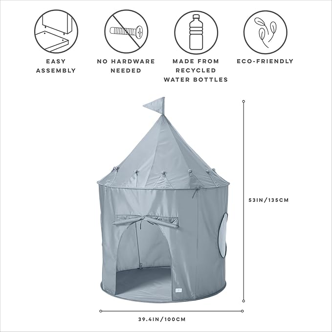 3 Sprouts Kids Play Tent - Sustainable Recycled Fabric – Fun Spacious Childs Playhouse for Indoor Games for Boys & Girls - Durable Fort Pop Up House for Toddlers & Children Age 3-10 - Blue