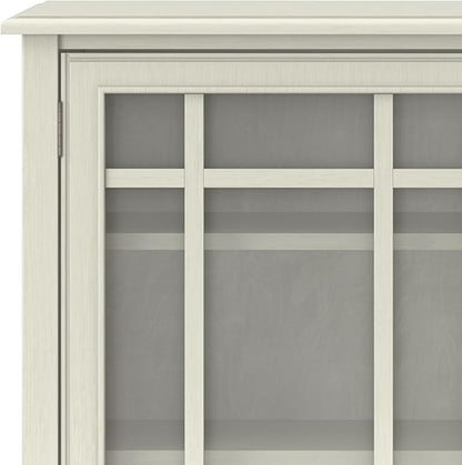 SIMPLIHOME Connaught SOLID WOOD 46 inch Wide Traditional Tall Storage Cabinet in Antique White for the Living Room, Entryway and Family Room