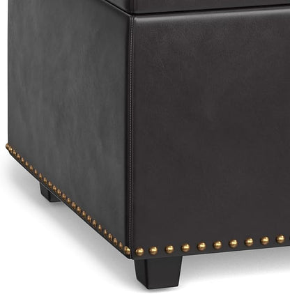 SIMPLIHOME Hamilton 44 inch Wide Traditional Rectangle Lift Top Rectangular Storage Ottoman in Tanners Brown Vegan Faux Leather, Assembled, For the Living Room, Entryway and Family Room