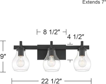 Possini Euro Design Danvers Modern Wall Light Black Metal Hardwired 22 1/2" 3-Light Fixture Clear Globe Glass Shades for Bedroom Bathroom Vanity Reading Living Family Room Hallway House Home Decor