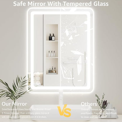 40" x 36" Led Bathroom Mirror with Lights, Anti-Fog & Tri-Color Lighting - Wall Mounted Shaving Mirror with Touch Sensor, Waterproof & Smart LED Vanity Mirror,Tempered Glass, Dimmable Smart Mirror