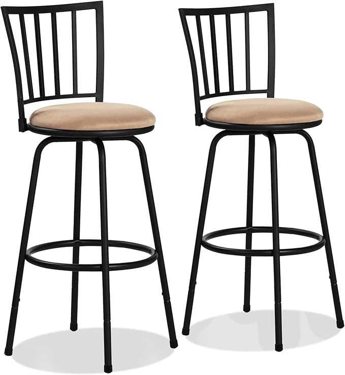 VECELO Bar Stools Adjustable Height, 24/29" Barstool Swivel Counter Stool with Upholstered Seat,Steel Bistro Pub Chairs, Straight Line Backrest