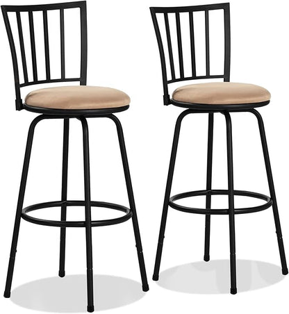 VECELO Bar Stools Adjustable Height, 24/29" Barstool Swivel Counter Stool with Upholstered Seat,Steel Bistro Pub Chairs, Straight Line Backrest