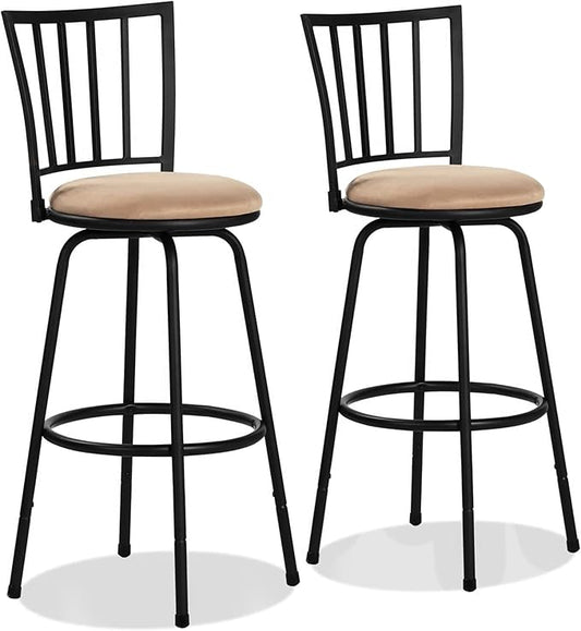 VECELO Bar Stools Adjustable Height, 24/29" Barstool Swivel Counter Stool with Upholstered Seat,Steel Bistro Pub Chairs, Straight Line Backrest