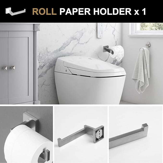 Lava Odoro 5-Piece Bathroom Hardware Accessories Set Brushed Nickel, Bathroom Towel Bar Holder Sets Wall Mounted Stainless Steel, 23.6-Inch