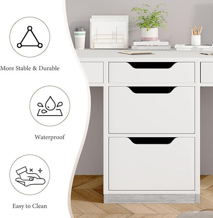 Two Person Desk with 5 Drawers, Double Desk with Storage for 2 People, 78 Inch Extra Long Computer Desk Workstation with File Drawer for Home Office, White