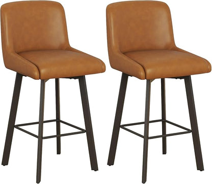 Swivel Counter Height Bar Stools Set of 4, 30''H Upholstered Barstools with Backs, Modern Bar Stool Chairs for Kitchen Island, Metal Legs, Faux Leather, Whiskey Brown Stools Counter Chair