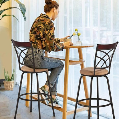 VECELO Barstools, Adjustable Counter Stools,Steel Bistro Pub Chairs,Bar Stools with 360 Degree Swivel Cushion Seat, Wood Top Rail Backrest, Set of 4