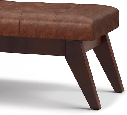 SIMPLIHOME Draper 40 inch Wide Mid Century Modern Rectangle Tufted Ottoman Bench in Distressed Saddle Brown Vegan Faux Leather, Assembled, For the Living Room and Bedroom