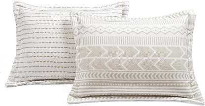 Lush Decor Hygge Geo Reversible 5 Piece Comforter Set, Full/Queen, Taupe & White