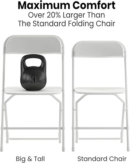 Flash Furniture Hercules Series Big & Tall Stackable Plastic Folding Chairs, Extra Wide Commercial Event Seats, Set of 4, White
