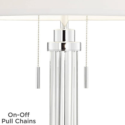Possini Euro Design Cadence Modern Table Lamp 30" Tall with Round Black Marble Riser Linear Glass Rod White Linen Drum Shade for Bedroom Living Room Nightstand Bedside Night Stand Office Kids Room