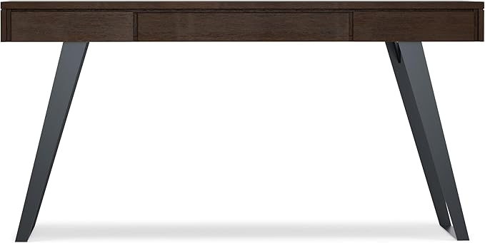SIMPLIHOME Lowry Desk - 54-Inch Wide Solid Acacia Wood and Metal Writing Desk in Distressed Hickory Brown, Modern Industrial Home Office Computer Table with 2 Drawers and Flip-Down Keyboard Tray