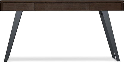 SIMPLIHOME Lowry Desk - 54-Inch Wide Solid Acacia Wood and Metal Writing Desk in Distressed Hickory Brown, Modern Industrial Home Office Computer Table with 2 Drawers and Flip-Down Keyboard Tray