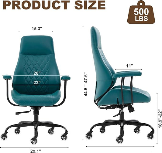 Home Office Desk Chair, Ergonomic High Back Leather Computer Chair with Lumbar Support, Adjustable Height & Recline, Swivel Executive Office Chair with Armrests and Rubber Casters, Green