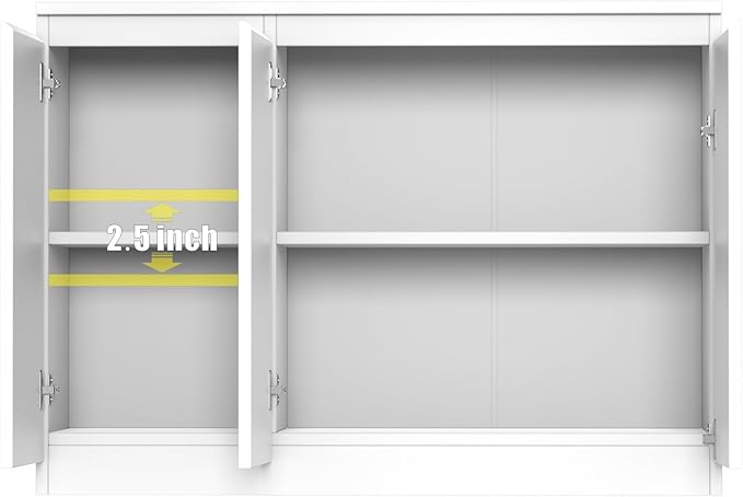 White Buffet Storage Cabinet with 3 Door, 43" W Coffee Bar Cabinet, Kitchen Buffet Sideboard for Living Room, Kitchen, 43.3" W x 31.5" H