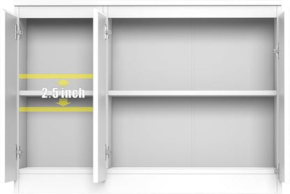 White Buffet Storage Cabinet with 3 Door, 43" W Coffee Bar Cabinet, Kitchen Buffet Sideboard for Living Room, Kitchen, 43.3" W x 31.5" H