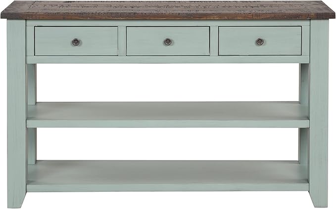 LKTART Solid Wood Console Table Sofa Table with Storage Drawers and Bottom Shelf Entryway Table for Entry Hallway Foyer Sofa Couch Table,Easy Assembled (48.8" Green)