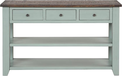 LKTART Solid Wood Console Table Sofa Table with Storage Drawers and Bottom Shelf Entryway Table for Entry Hallway Foyer Sofa Couch Table,Easy Assembled (48.8" Green)