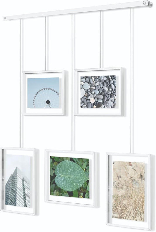 Umbra Exhibit Picture Frame Gallery Set, Adjustable Wall Collage Displays Five Photos (Two 4x6" and Three 5x7"), Set of 5, White