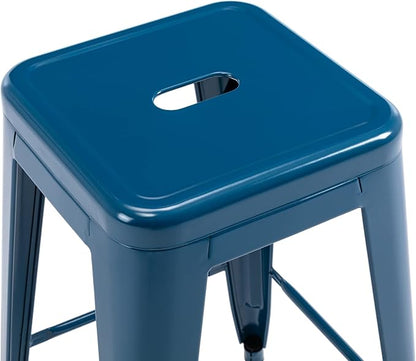 Vogue Furniture Direct 24" Bar Stools Backless Metal Barstools Indoor-Outdoor Counter Height Stools with Square Seat, Set of 4 (Deep Blue)