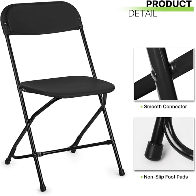 Magshion Plastic Folding Chairs 4 Pack Foldable Dinning Chairs for Wedding Parties Event Outdoor Indoor Lightweight Chair 330lb Capacity, Black