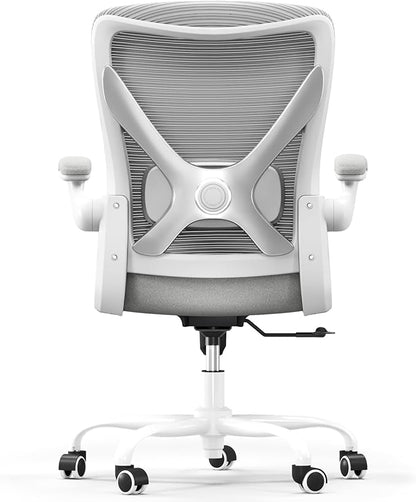 Office Chair Ergonomic Desk Chair Comfy: 330LBS Mesh Computer Chair Ergonomic Gaming Chairs with Wheels Adjustable Lumbar Support and Flip up Armrest-Swivel Executive Chairs Long Hours (Silver)