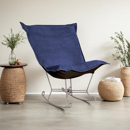 Howard Elliott Scroll Puff Rocker Seating Chair With Cover, Multipurpose Alternate Seating Butterfly Chair with Titanium Frame, Patio Furniture for Camping, Home, Indoor & Outdoor, Bella Royal