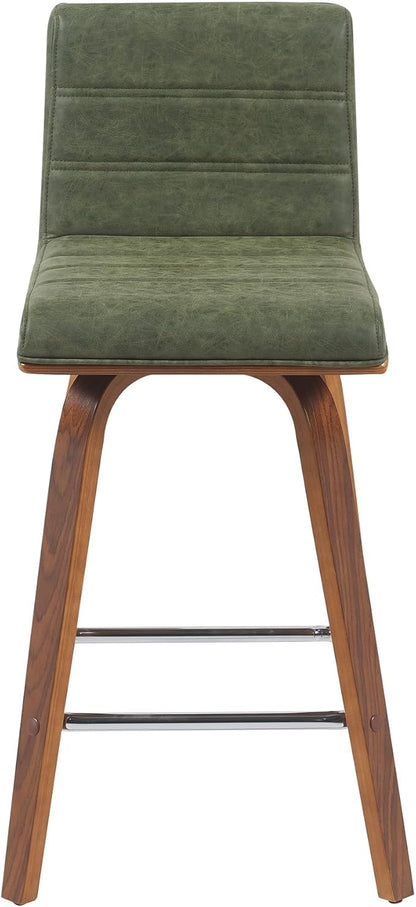 Vienna Modern Counter Height Swivel Bar Stool with Vintage Green Upholstered Seat and Walnut Finished Wood Frame Set of 3