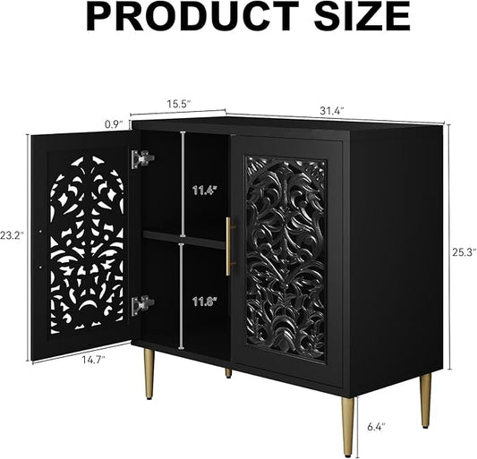 ARTPOWER Vintage Accent Cabinet with 2 Doors, Hollow Carving Buffet Cabinet, Sideboards and Buffets with Storage, Credenza for Living Room, Kitchen, Dining Room, Entryway, Hallway, Black